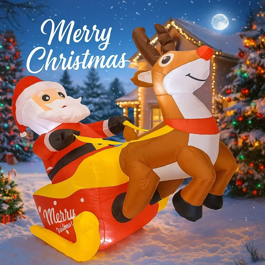 Jouet gonflable de 4.9 pieds, traîneau de renne du père noël, décorations de cour LED de noël, fournitures cadeaux, décorations de cour gonflables