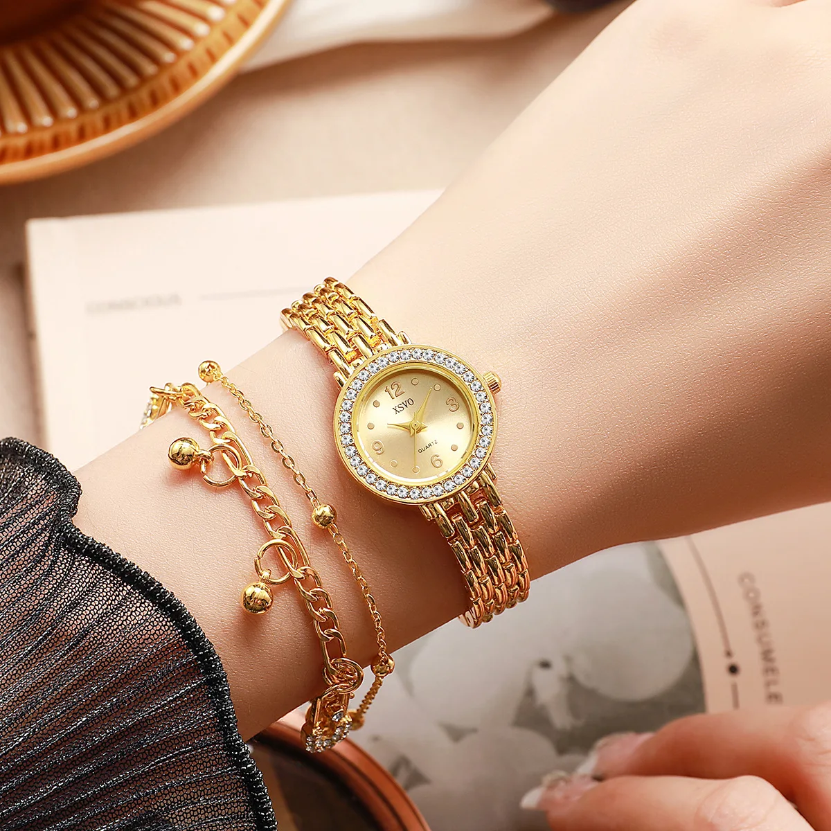 2 шт. модные бриллиантовые шипы настоящие ногти из сплава набор кварцевых часов-браслетов для женских часов