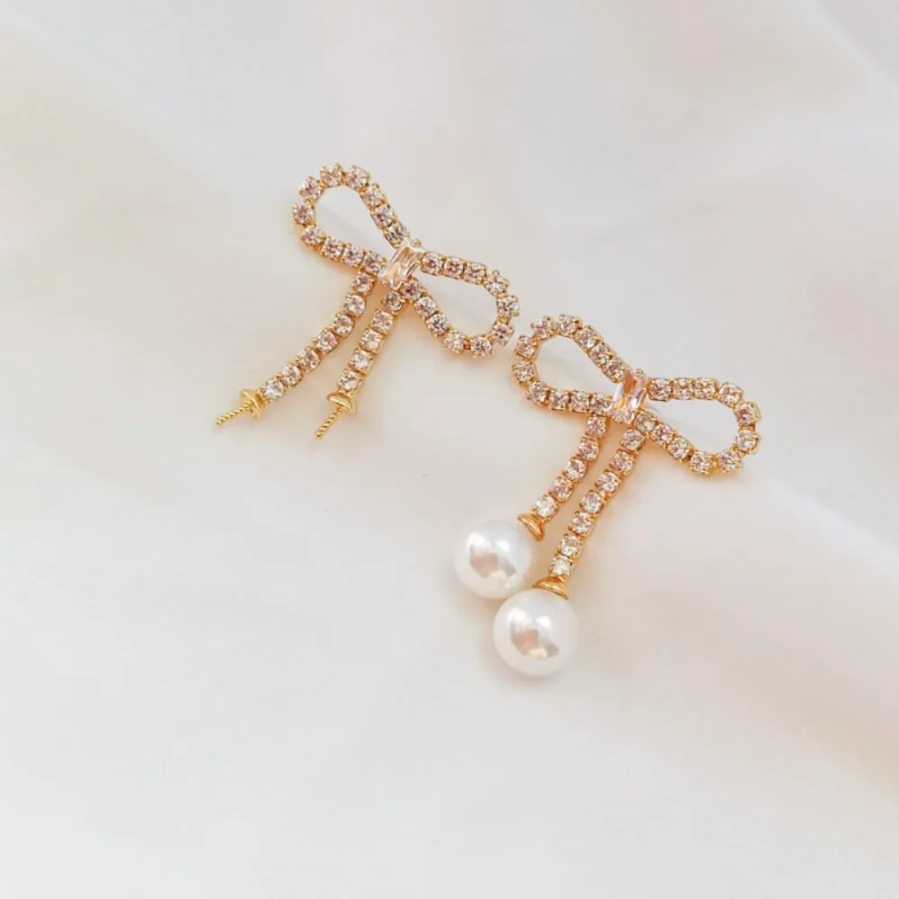 

Color Retention Accessories 14K Inlaid Zircon Bow Empty Stand S925 Earneedle Handcrafted DUY Jewelry Earrings Accessory