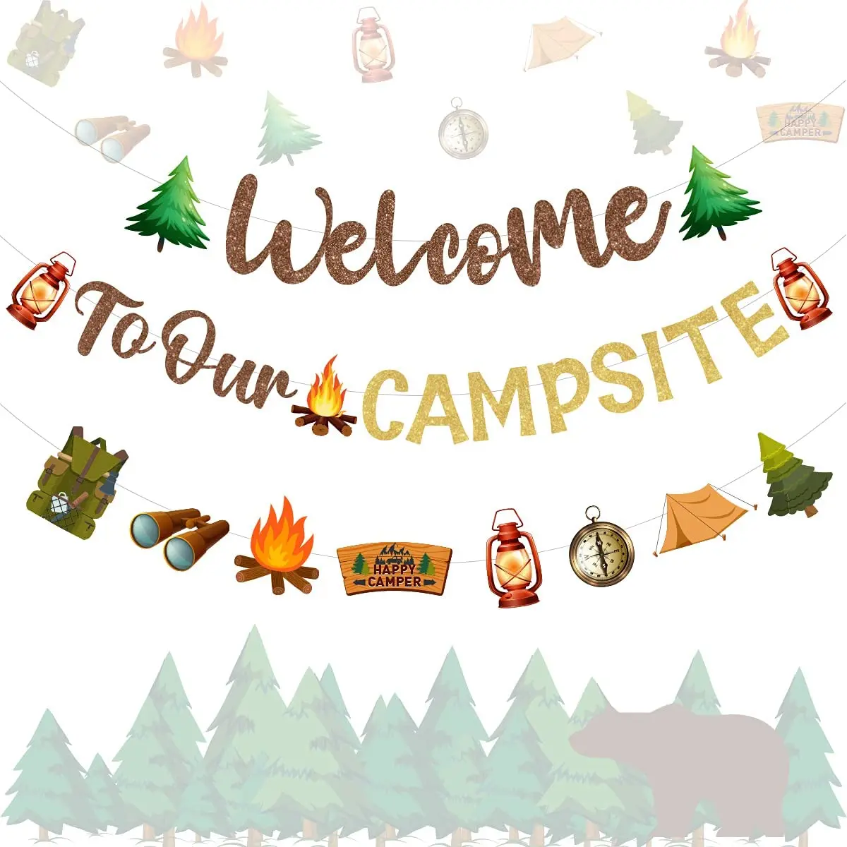 JOYMEMO Camping Party Decorations Welcome To Our CAMPSITE Banner Camper Garland for Lumberjack Birthday Adventure Party Supplies