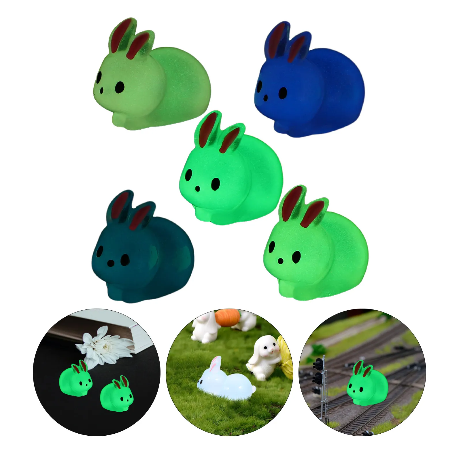25Pcs Resin Luminous Bunny Ornament Vivid Cartoon Style Micro Landscape Decor for Desk Garden Mini House Cake Easter Gift Kids