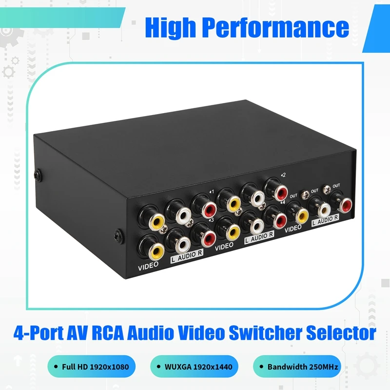 ●4 Port AV Switch Switcher 4 in 1 Out Composite Video L/R Audio Selector Box for DVD STB Game Consoles