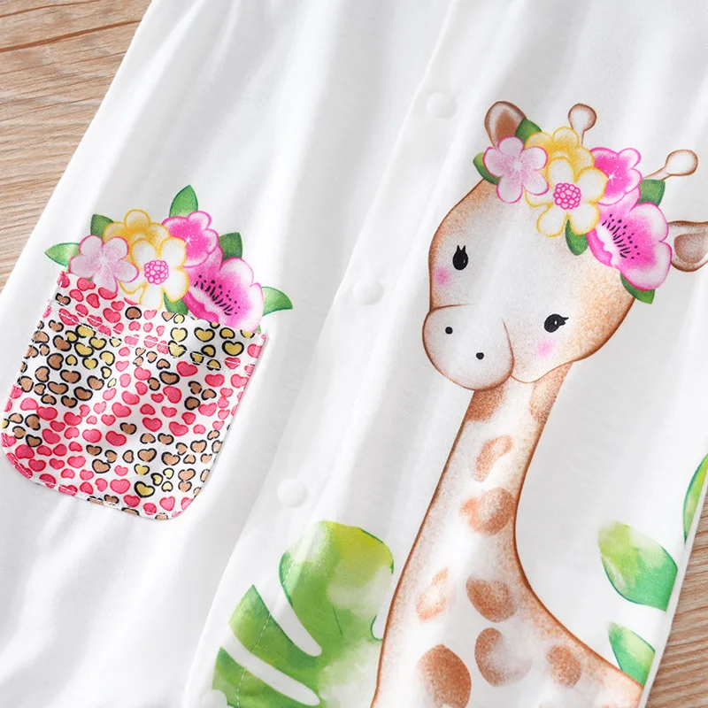 Newborn Clothing Cute Cartoon Deer Print Casual And Comfortable Soft Summer Boys And Girls 0-18 Flying Sleeve Baby Jumpsuit