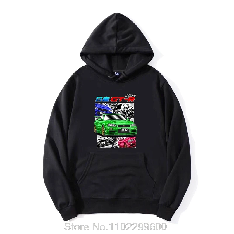 Initial D JDM Oversized Hoodie Cotton Streetwear Nissan Skyline GT-R R34 2D Print Men Pullover Sweatshirt Casual Daily Comic