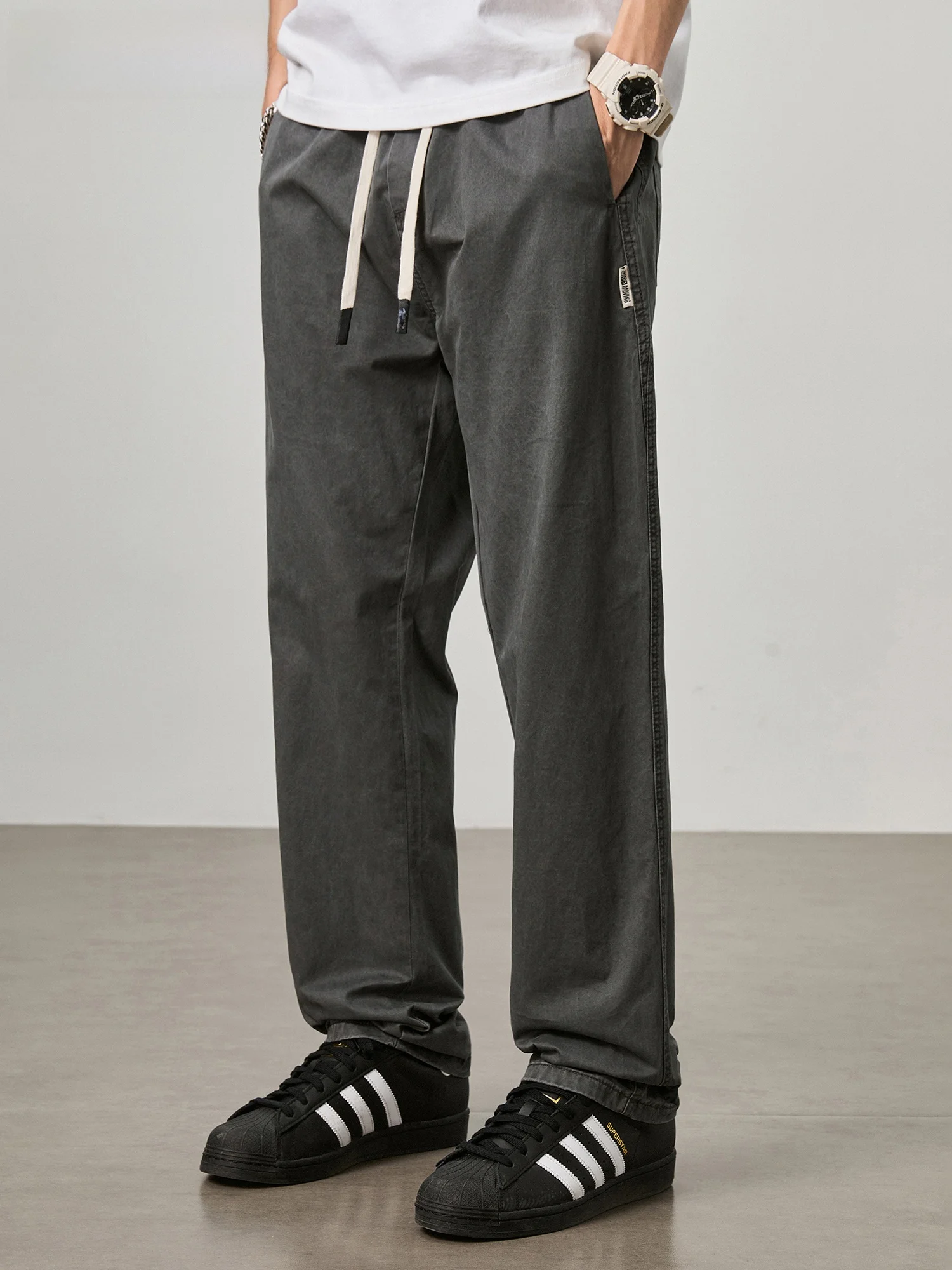 

GURBAKS Cotton Straight Leg Men's Casual Pants Vintage High Street Sle Youth Wide Leg Trousers Comfortable Loose Fit