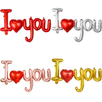 Ballon siamois avec lettre d'amour, feuille d'or Rose rouge, décoration de mariage pour la saint-valentin, fournitures de fête d'anniversaire