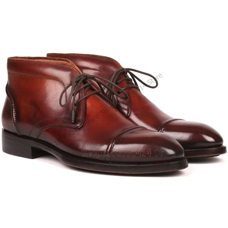 

Gradient Color Sewing Design Strappy Ankle Boots Fashion Lace Up Men Shoes Luxury Handcraft Party Feast Office Men Dress Shoes