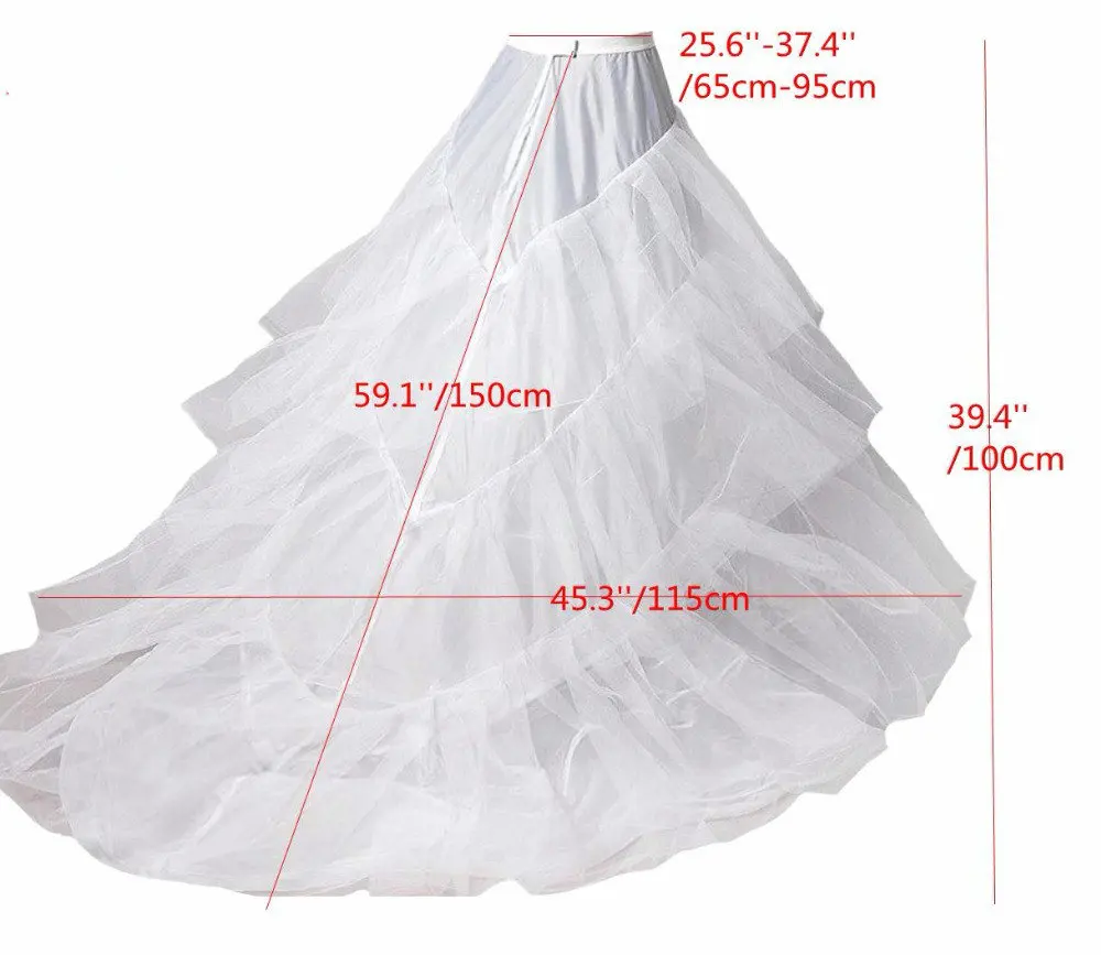 White Black Long Train Petticoat for Tail Wedding Party Dresses Crinoline 3 Hoops Underskirt saiote de noiva