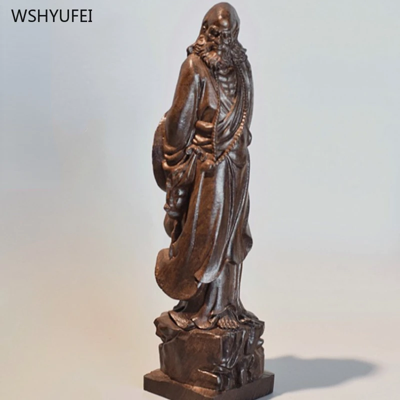 1 pc Wood carving of the statue of the founder of Dharma living room office bookshelf desktop Home furnishings Chinese Crafts