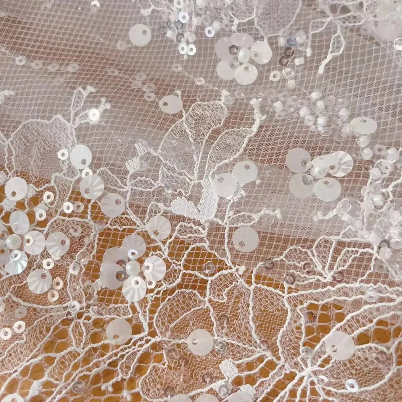 

2025 NEW Sparkle Shell Sequin French Lace Fabric, White Bridal Wedding Dress Veil , DIY Weeding Dresses Sewing Accessories