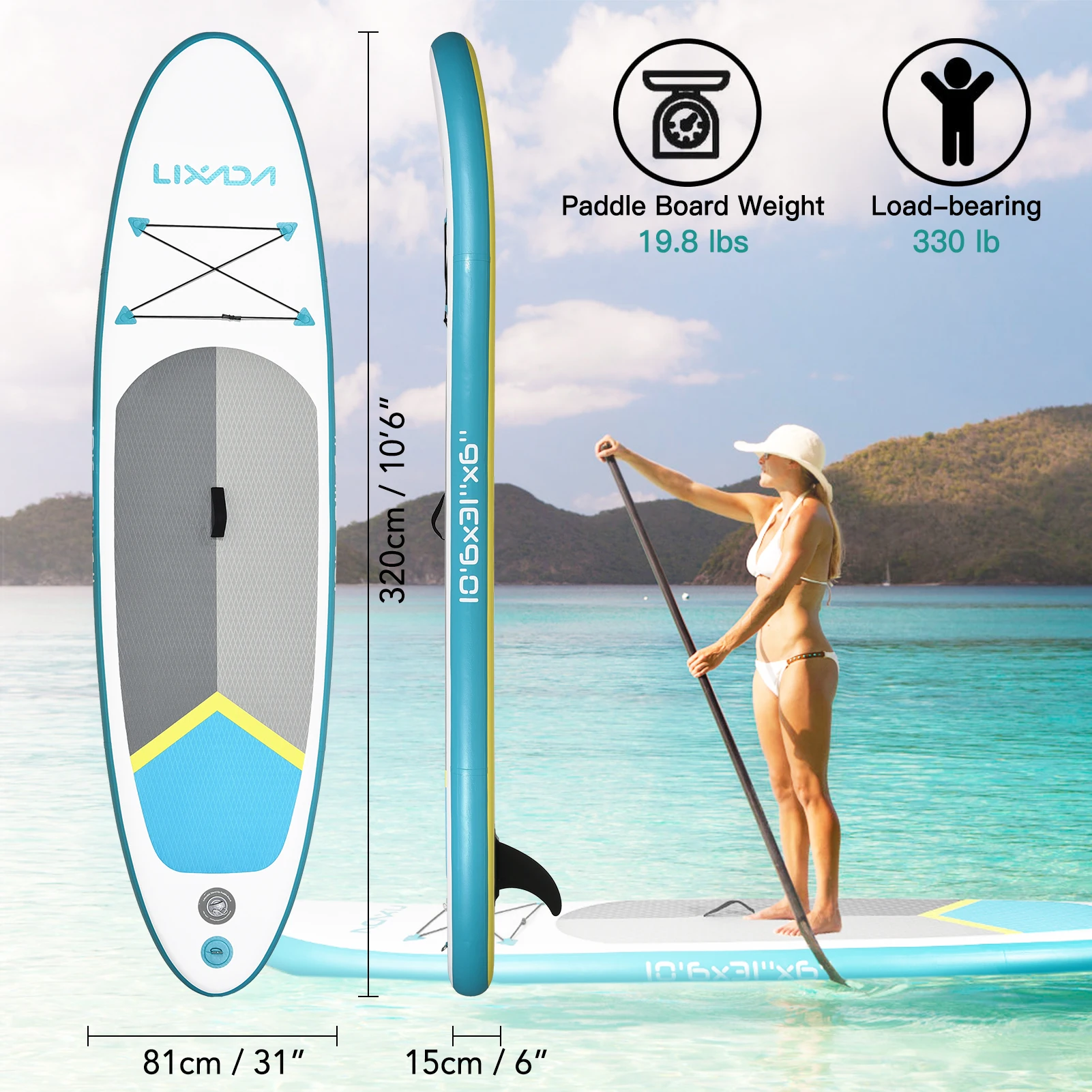 Inflatable Paddle Board Stand Up for Adult 6 Inch Thick SUP Paddleboard Water Sport Surf Set with Adjustable Paddle Pump Travel