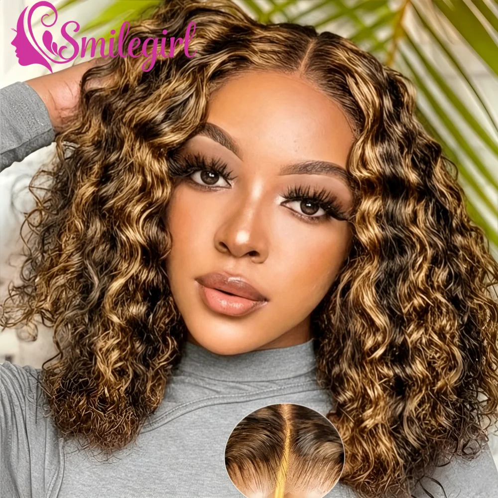 

250% Density Curly Short Bob Wig Human Hair Glueless Highlight 4/27 Colored 5X5 Hd Lace Closure Wig Lace Frontal Wigs Deep Wave Pre Plucked Wigs 16Inch For Women