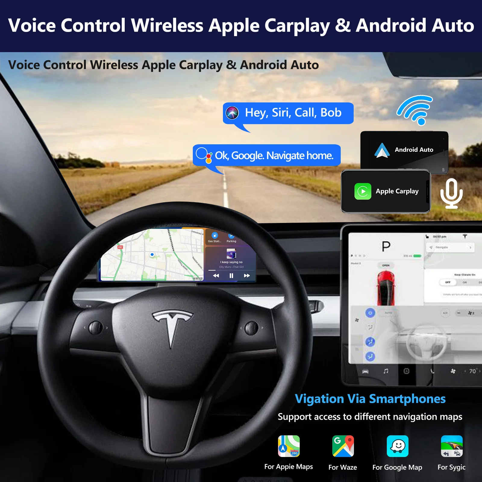 Tesla Model 3 Dashboard Model Y Heads Up Digital Display Accessories Carplay Android Auto For Tesla HUD Screen