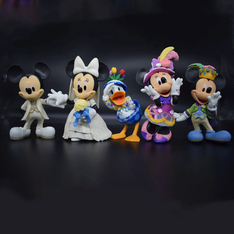 Disney 12cm Mickey Minnie Mouse Wedding Dress Model Dolls Kawaii Figurine Party Cake Diy Decorations Desk Ornament Wedding Gift