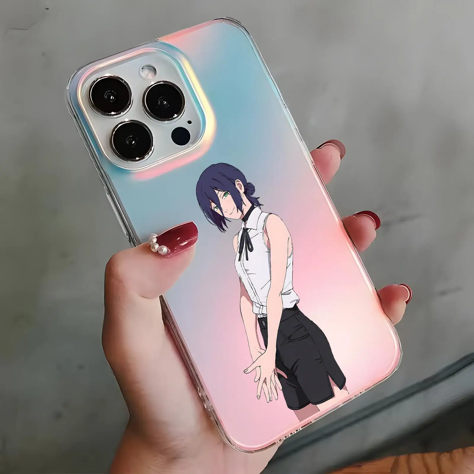 Anime Chainsaw Man Phone Case Fashion Aurora Laser Gradient case For iPhone18 17 16 15 14 13 12 11Pro Max Shockproof Cover