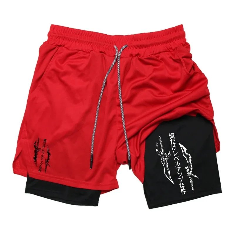 

2026 Men's Fitness Double-Printed Running Training Shorts with Phone Pocket Sport Casual Pants