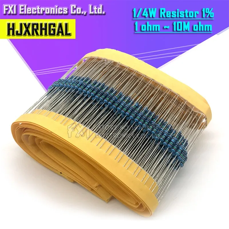 100szt 1/4W 1R~22M 1% Rezystor z folii metalowej 100R 220R 1K 1.5K 2.2K 4.7K 10K 22K 47K 100K 100 220 1K5 2K2 4K7 ohm rezystancja