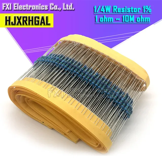 100szt 1/4W 1R~22M 1% Rezystor z folii metalowej 100R 220R 1K 1.5K 2.2K 4.7K 10K 22K 47K 100K 100 220 1K5 2K2 4K7 ohm rezystancja