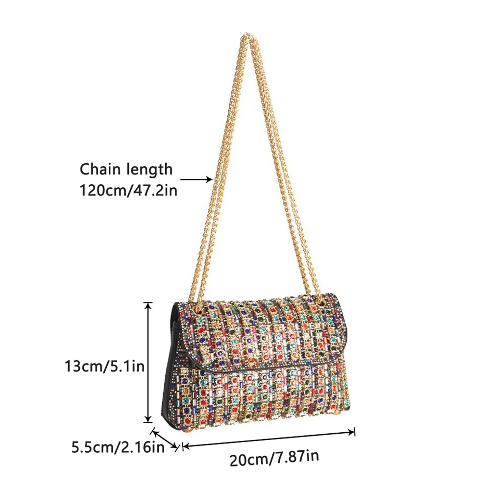 Multi-color Square Evening Bag Clutch Luxury Shoulder Bag Hand Armpit Chain Wedding Party Rhinestone Elegant Exquisite Handbag