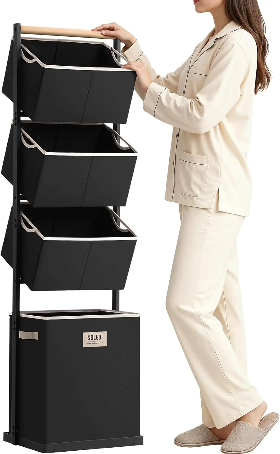 

4-уровневый складной органайзер для белья со съемными корзинами, объем 125 л, для небольших помещений, черный