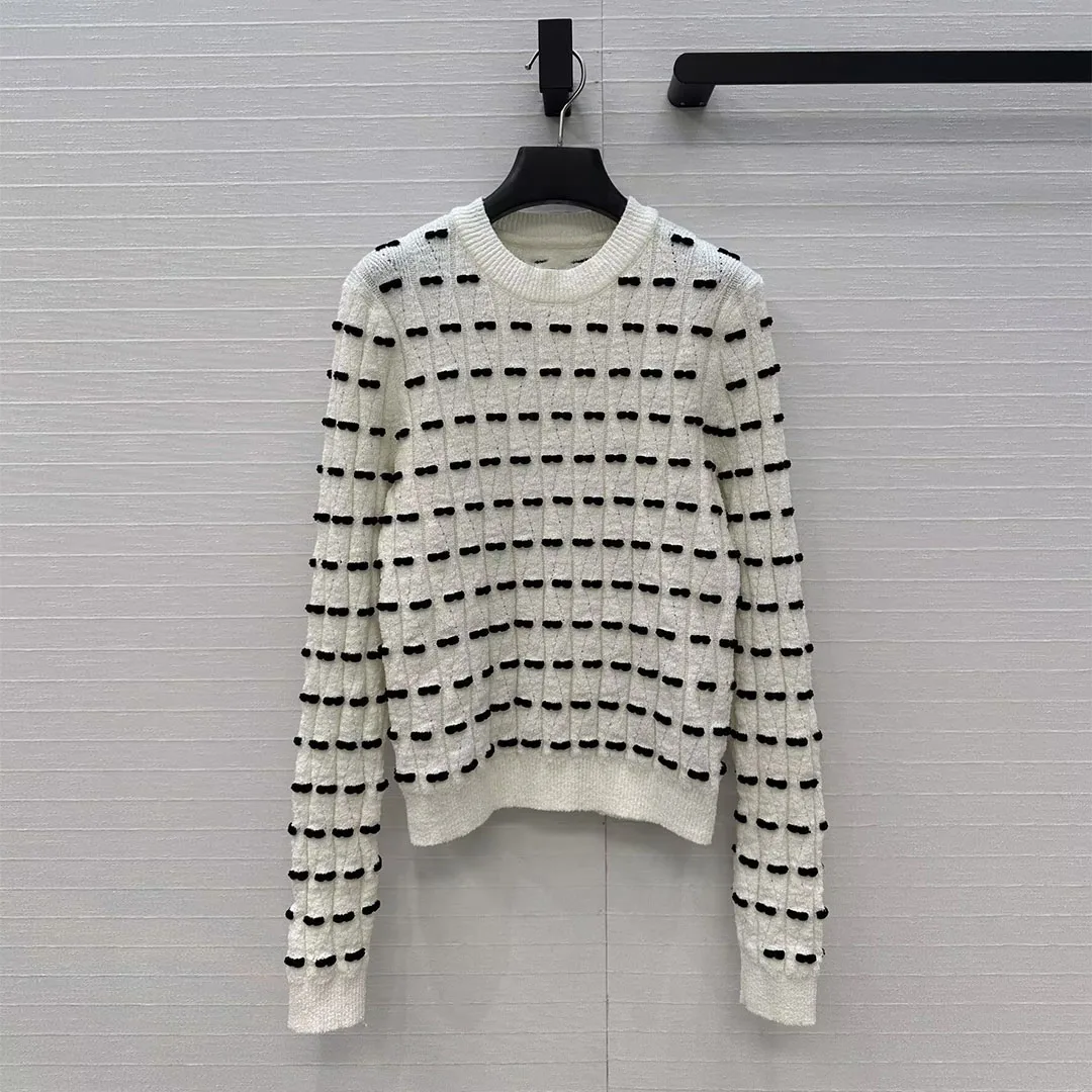

Новинка 202, осенне-зимний пуловер из смесовой шерсти, женский полосатый вязаный крючком свитер с круглым вырезом и длинными рукавами, повседневный милый вязаный джемпер
