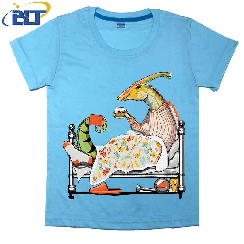 Dinosaur Parasaurolophus Bedroom Bedroom Cute Sleep Printed kids t-shirt Summer children's cotton top casual a maniche corte