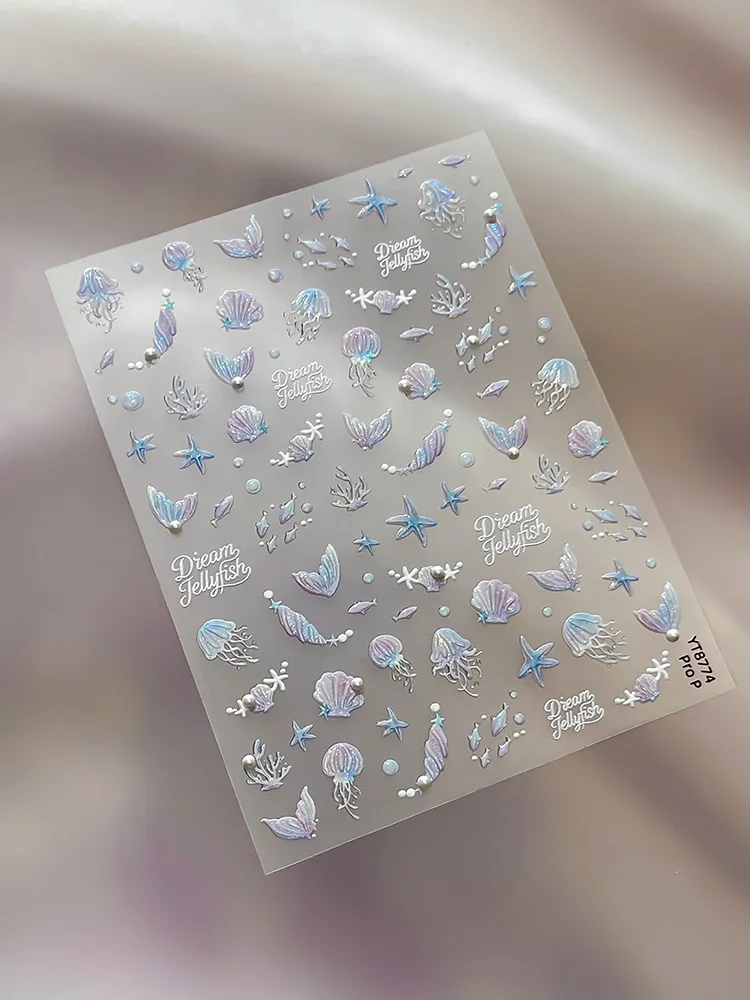 Nail Stickers INS Pink Gold Fantasy Ocean Stickers Shell Mermaid Nail Decals