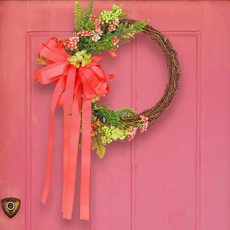 Artificial Wreaths For Front Door Rustic Wreath With Bow Ribbon Creative Wreath With Dead Branches For Wall Window Farmhouse