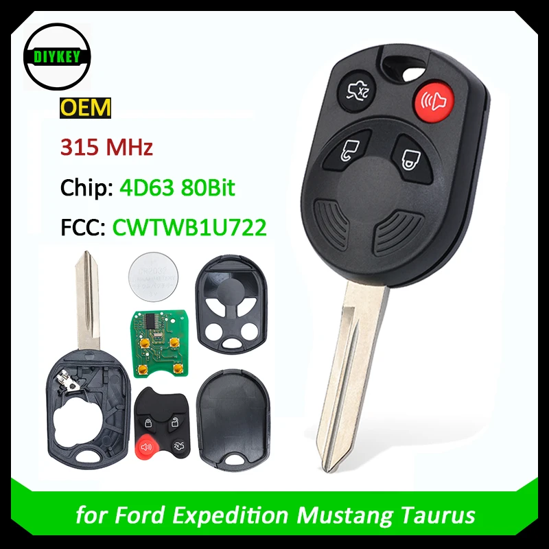 

DIYKEY Original CWTWB1U722 Remote Car Key Fob 4 Buttons 315MHZ with 4D63 Chip for Ford Expedition Mustang Taurus 2008 2009-2011