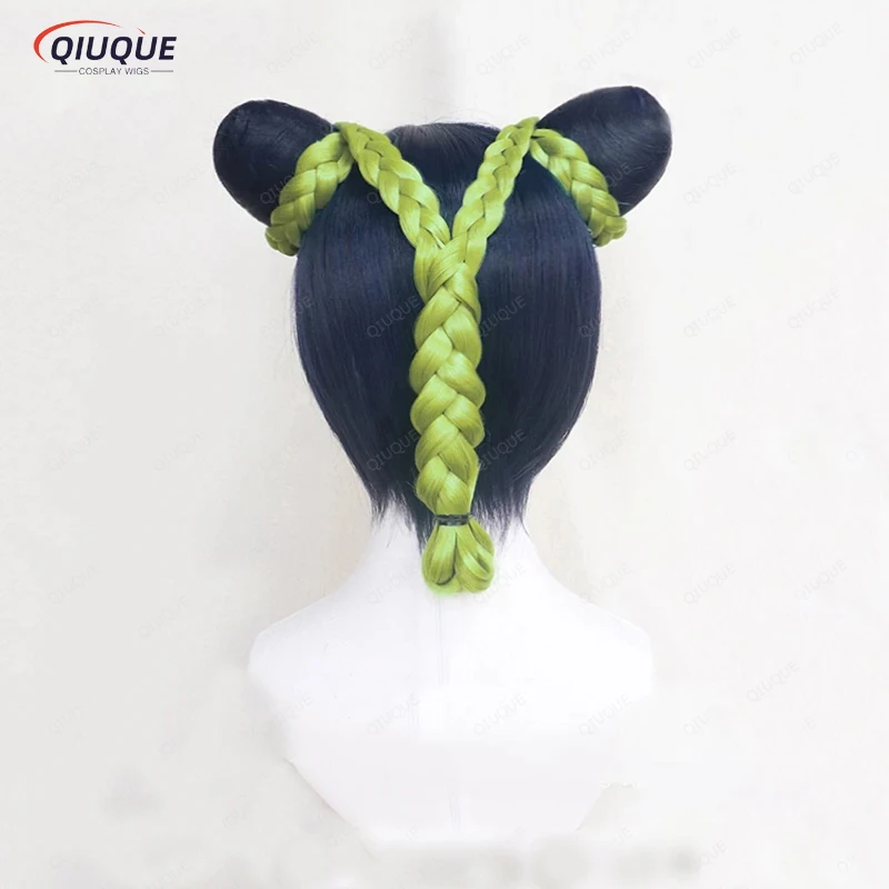 คุณภาพสูง Jolyne Cujoh Kujo คอสเพลย์วิกผมอะนิเมะ JoJo 'S Bizarre Adventure Golden Wind Buns Braids Cos วิกผม + วิกแบบอิสระหมวก