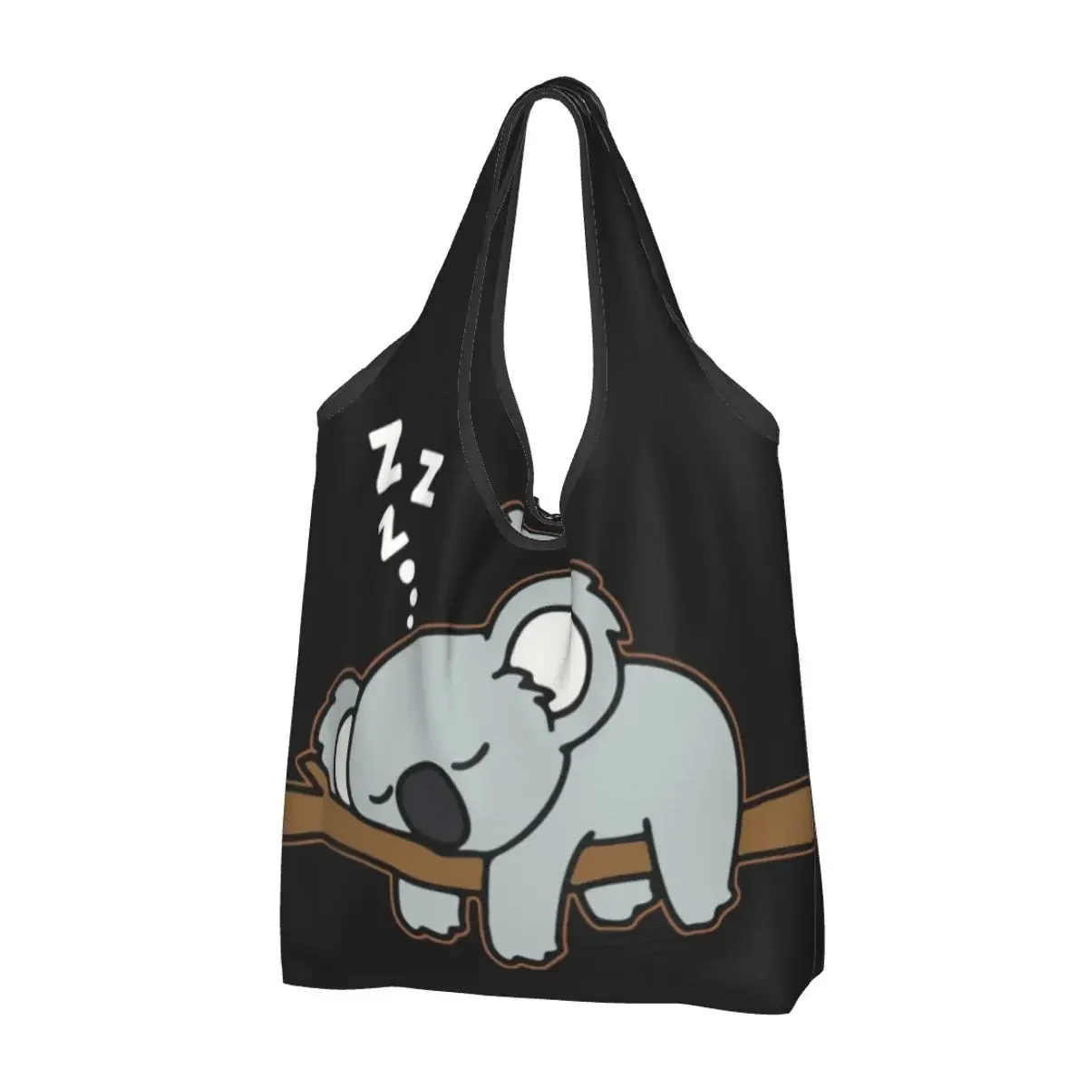 Funny Printed Cute Lazy Koala Bear Napping Tote Shopping Bag Portable Shopper Shoulder Zoo Animal Handbag