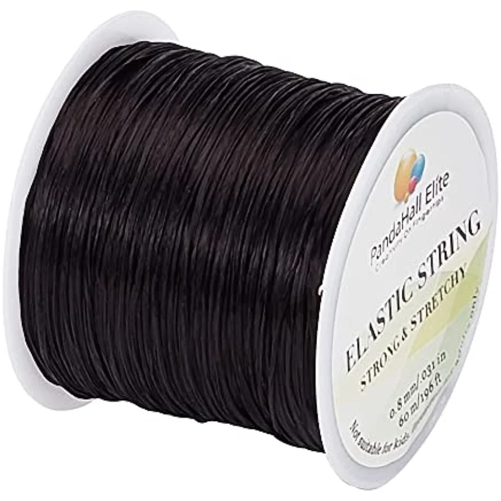 Preto Elastic Stretch Poliéster Jóias Pulseira, Corda de Cristal, 1 Rolo, 0.8mm, 60m por Rolo