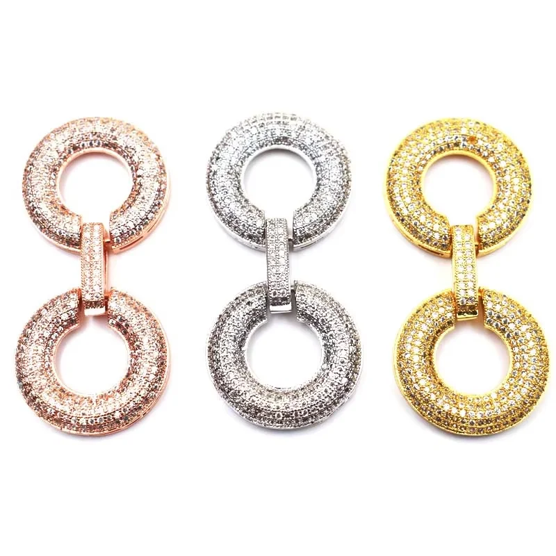 2pcs Cubic Zircon Micro 8 shape clasp for necklace / bracelet 24x50mm gold plated