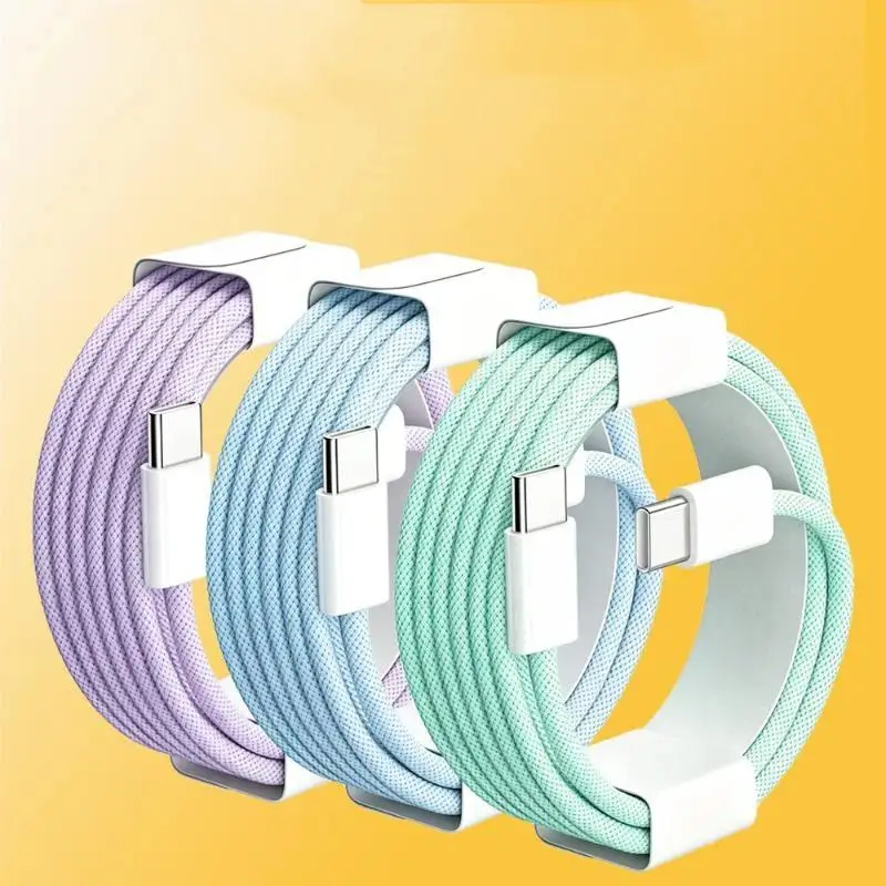 60W PD USB-C To USB C Fast Charger Cable Macaron-colored PD Charging Nylon Braided Cable For Phone Laptop Type C Quick Charging