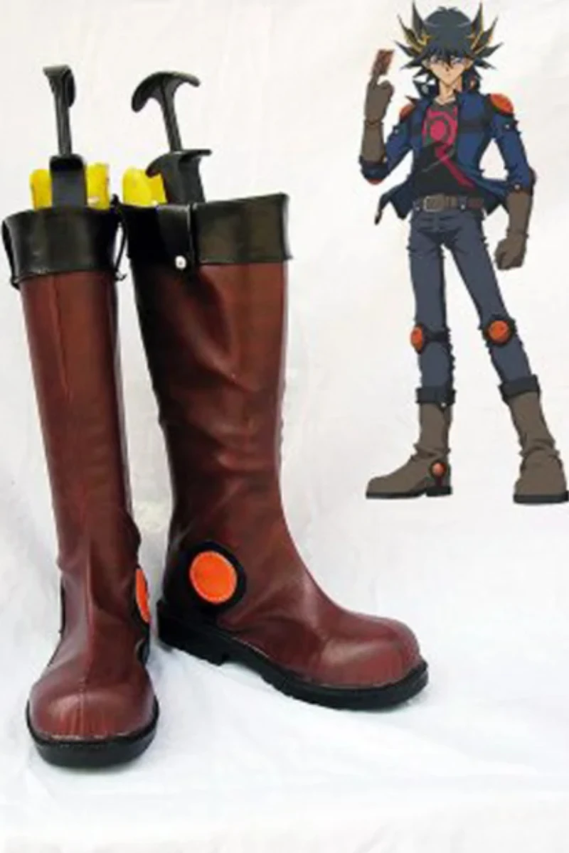 

Yu-Gi-Oh! Yusei Fudo Brown Cosplay Boots Shoes Anime Party Cosplay Boots Custom Made Men Shoes