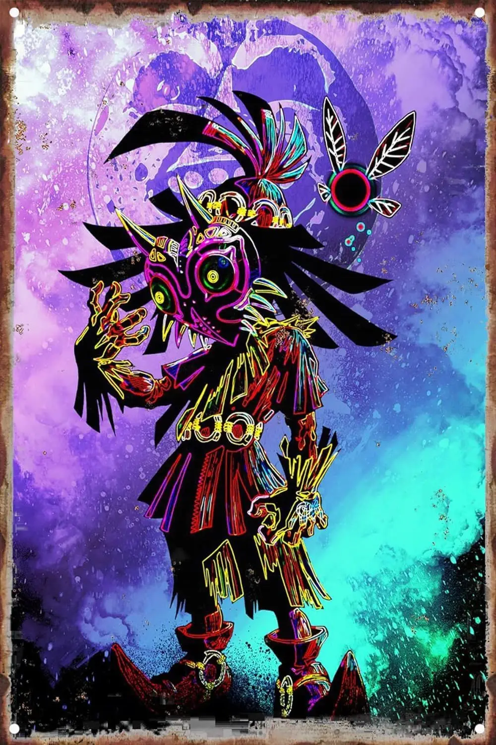 OPICA Metal Tin Sign Skull Kid Majoras Mask Poster Wall Decor Fun for Home Kitchen Bar Room Garage Vintage Retro Plaque 12x8 Inc