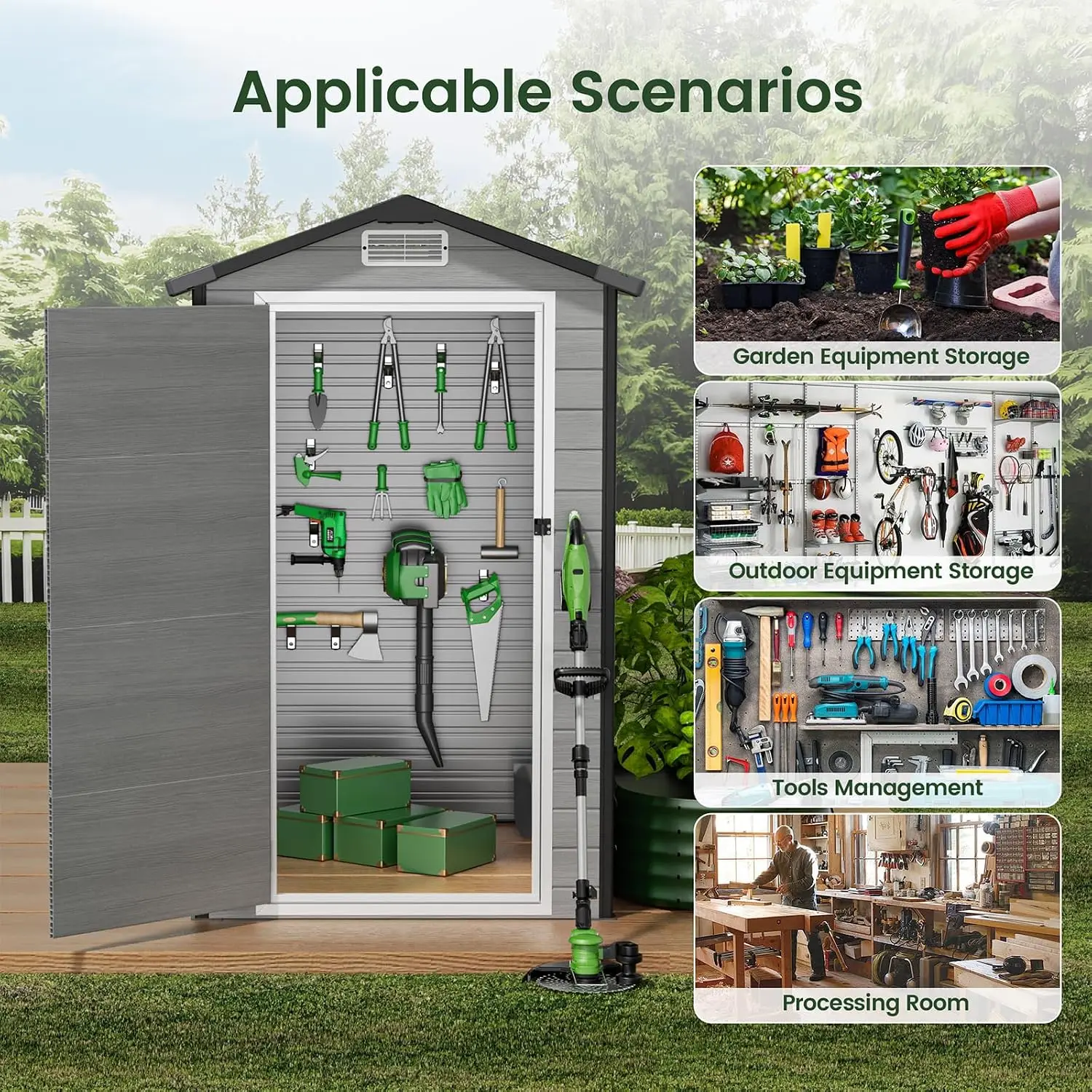 Outdoor Storage Shed with Floor, Resin Plastic Utility Garden Tool House 4×6 FT, Customized - view 4