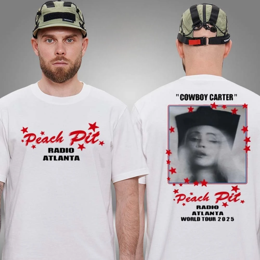 بيونسيه كاوبوي كارتر جولة أتلانتا الخوخ حفرة حصرية جديدة ميرش وجهين للجنسين تي شيرت الراقية الفاخرة لكل من الرجال والنساء
