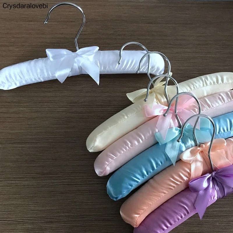 

30/25cm Satin Padded Hanger Silk Wrapped Clothes Hanger Clothes Hanging Silver Hook Sponge Hangers Clothes for Children Baby