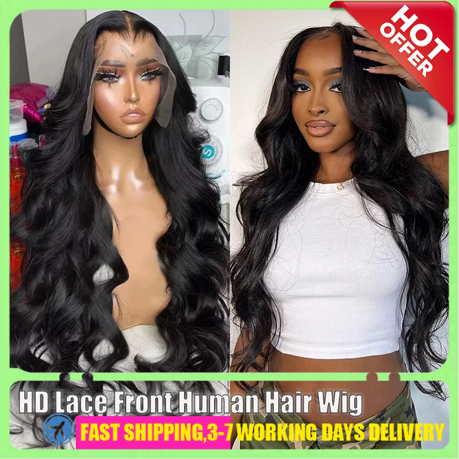 HD Lace Frontal Peruca de Cabelo Humano, Perucas Brasileiras Onda Do Corpo, 360 Peruca Cheia Do Laço, Pré Arrancadas, 30 ", 40", 13x6, 13x4