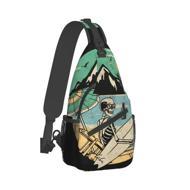 Fashion Summer Beach Surfer Skull Crossbody Sling Backpack Men Surfing Shoulder Chest Bag for Travel Cycling