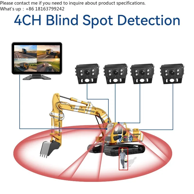 

AI BSD 1080P DMS 4G G P S Proximity Warning Alert System for Heavy Equipment Safety Blind Spot Detection Kits PWAS System 4G MDV