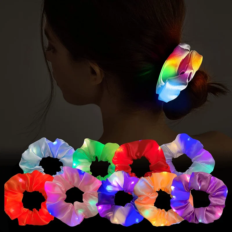 Fashion Girls LED Luminous Ikat Rambut Ikat Rambut Ponytail Holder Headwear Pita Rambut Elastis Warna Solid Aksesori Rambut