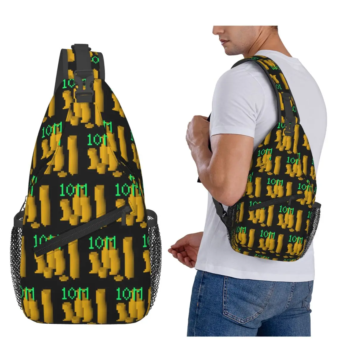 

10m Coins - Runescape Chest Bag Men Sling Crossbody Backpack Chest Bag Travel Hiking Daypack Shoulder Bag