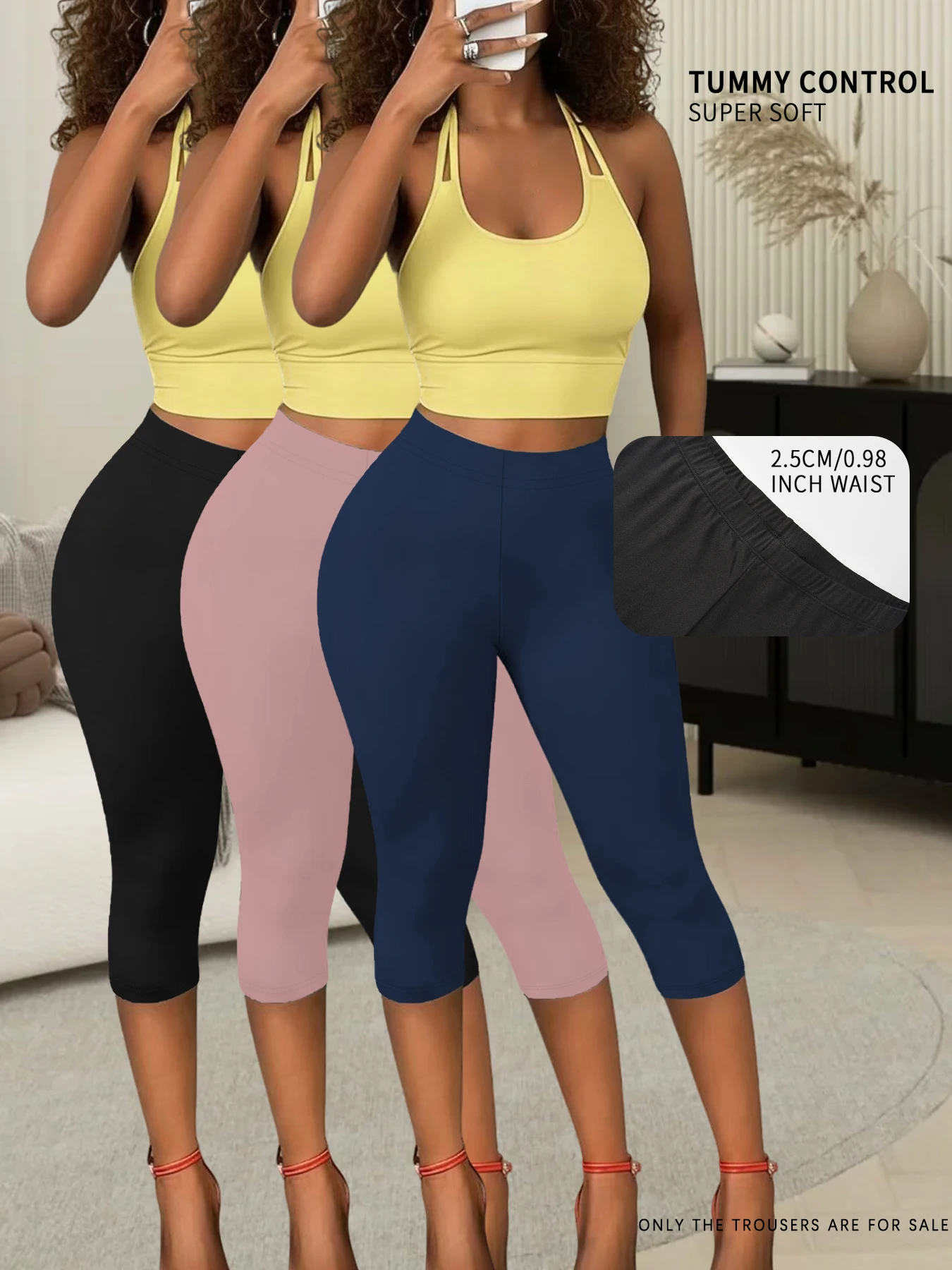 

3 Pack Women's Super Soft Capri High Stretchy Breathable Sports No See Through Workout Running Yoga Push Up Gym Fitness Leggings