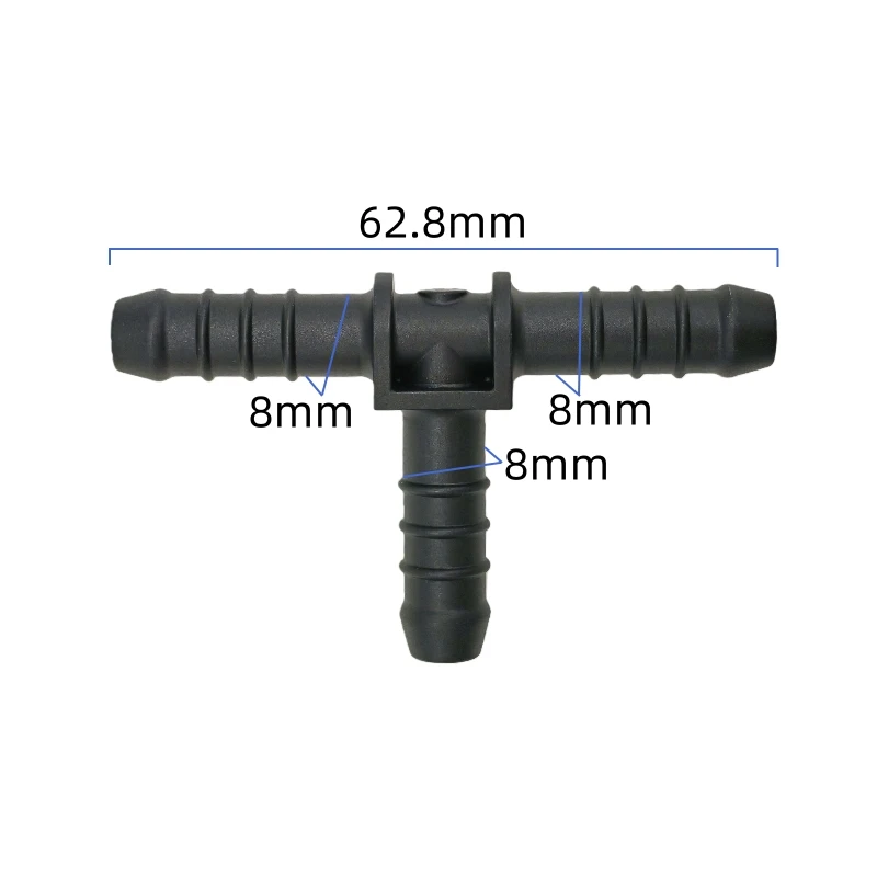 T-shaped auto fastner 3-way equal-diameter fuel pipes quick connector connect 8mm rubber hose quick-connect fitting 2PCS a lot
