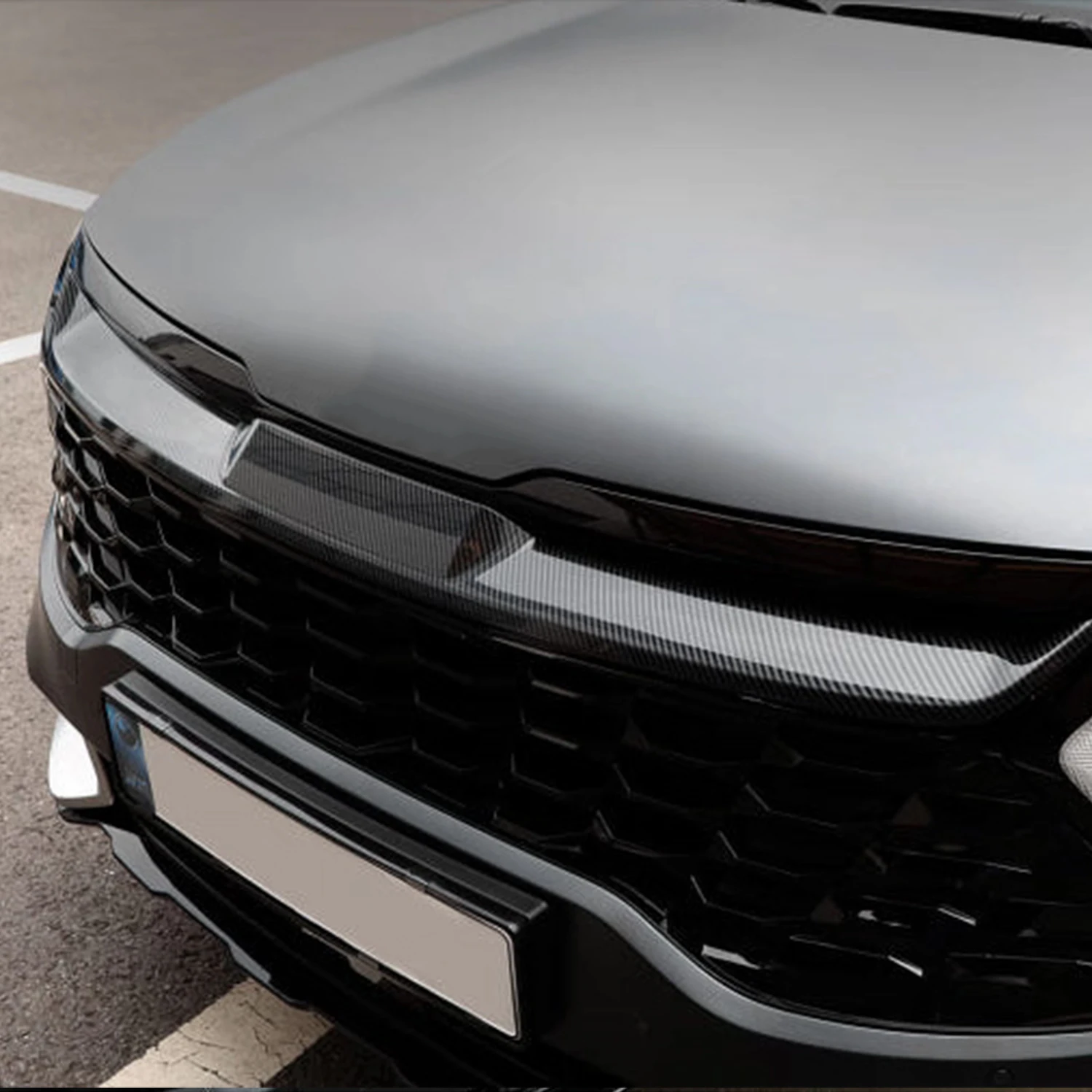 

Для Kia Sportage 2023-2025 автомобильные аксессуары внешняя передняя центральная решетка гриль крышка отделка ABS углеродное волокно зерно 1 шт.