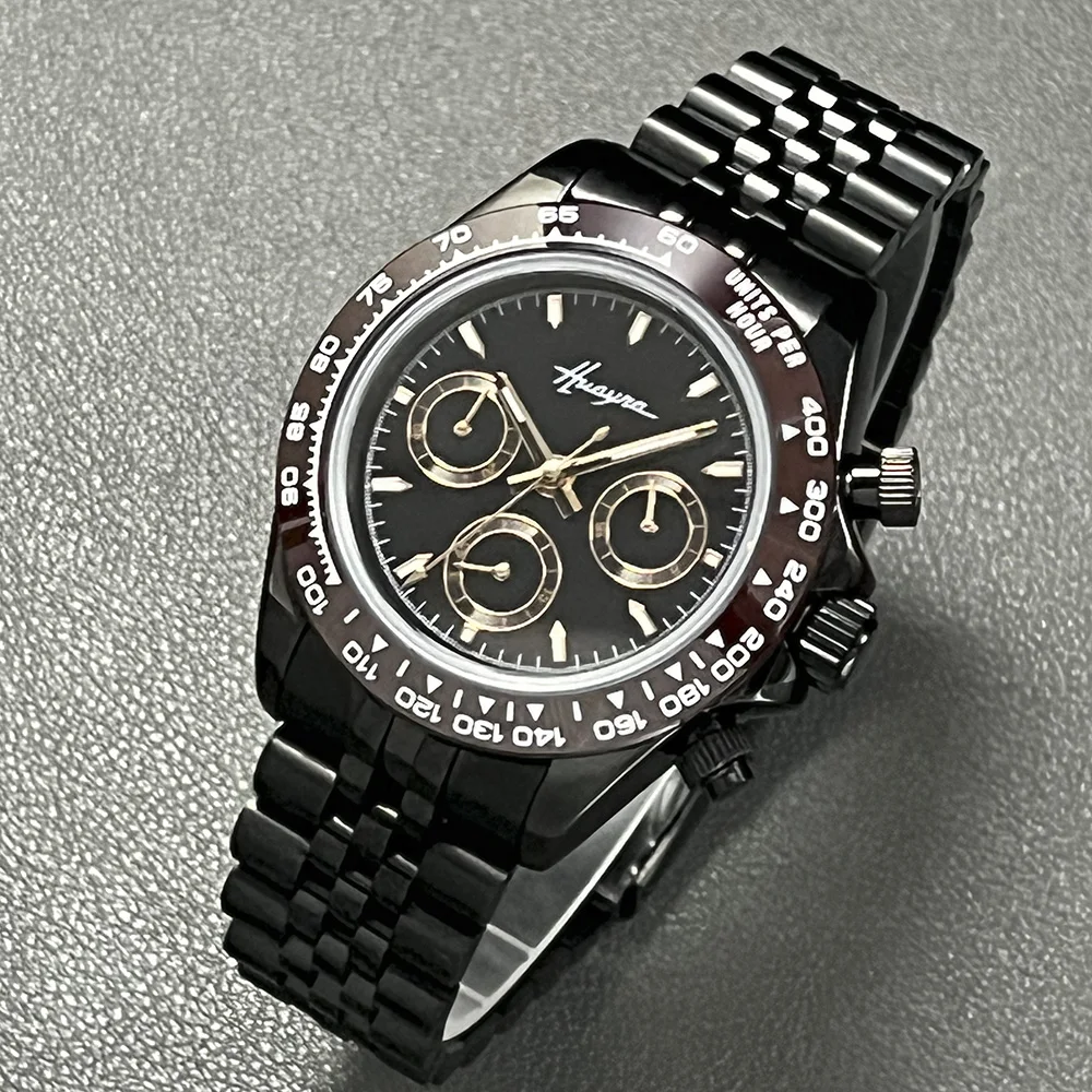 

Черные часы со стальным корпусом 39 мм, мужские повседневные кварцевые часы из нержавеющей стали в европейском и американском стиле, водонепроницаемые уличные часы VK63