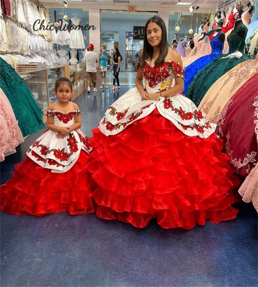 Luxuriöses mexikanisches Charro-Quinceanera-Kleid 2025, Organza, Rüschen, Blumen, Vestidos de 15 Años, Xv, Perlen, süßer 16. Geburtstag, individuell gestaltet