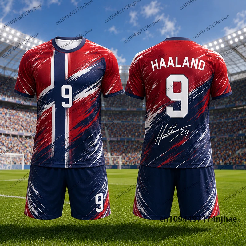 2026 Kinder-Trainingsanzug Haaland # 9 bedruckte T-Shirt+Shorts-Sets Fußball Norwegen Fans Eltern-Kind-Anzug Sportbekleidung Kinder/Erwachsene Kleidung – Detail 5